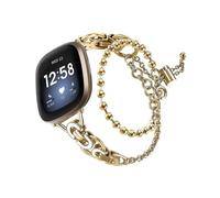 (Style D Fitbit Versa 3, Gold) For Fitbit Versa 3/Fitbit Sense Double Circle Hollow Out Watch Band Wrist Strap 20mm and Black
