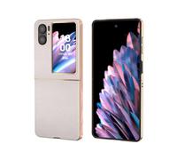(Style D Oppo Find N2 Flip 5G, Grey) For Oppo Find N2 Flip 5G Nano Electroplating Back Cover Genuine Cow Leather+PC Textured Phone Case