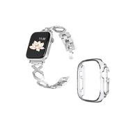 (Style E Apple Watch Ultra 49mm, Silver) For Apple Watch Ultra 49mm Watch Band X-shaped Bracelet with Transparent Watch Bumper Frame