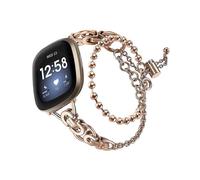(Style E Fitbit Versa 3, Pink gold) For Fitbit Versa 3/Fitbit Sense Double Circle Hollow Out Watch Band Wrist Strap 20mm and Black