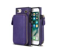 (Style F iPhone SE (2022), Purple) For Iphone 7/8/Se (2020)/Se (2022) Cell Phone Cases Tpu+Pu Wallet Cover With Long Strap