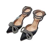Style Glitter Rhinestones Silk Women Pumps Crystal Bowknot Satin Spring Autumn Lady High Heels Party Prom Shoes(Black,42)