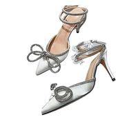 Style Glitter Rhinestones Silk Women Pumps Crystal Bowknot Satin Spring Autumn Lady High Heels Party Prom Shoes(White,36)