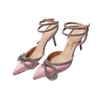 Style Glitter Rhinestones Silk Women Pumps Crystal Bowknot Satin Spring Autumn Lady High Heels Party Prom Shoes(Pink,36)