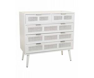 STYLE HOME Cómoda de madera y rejilla. Blanco Variante única