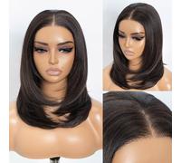 STYLE ICON Brown Short Layered Straight Hair Wig for Women 16 inch Pre Cut 13x3 Lace Front Glueless Wear and Go Wig Synthetic Heat Resistant Fiber for Daily Party Use (G4/8A)