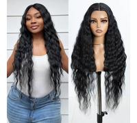 Style Icon Lace Front Wigs Pelucas Delanteras De Encaje Pelucas Sintéticas Onduladas Largas Pelucas De Pelo De Bebé De Parte Media Profunda Para Mujeres Fibra Resistente Al Calor 30"/76cm