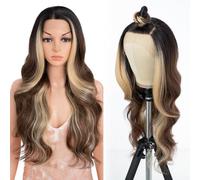 Style Icon Peluca de encaje frontal peluca de pelo humano de calidad larga ondulada, pelo sintético rizado para mujeres de 66 cm, fibra resistente al calor, 150 % densidad (13 pulgadas, encaje 66 cm,