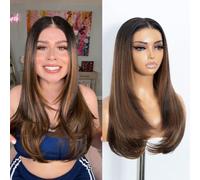 Style Icon Peluca de pelo recto de 61 cm, multicapa, 6 x 4 cm, precortada, pelo largo, sin partes sintéticas (TT2/Carmel)