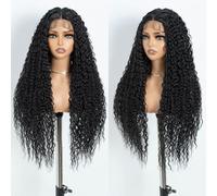 Style Icon Pelucas largas con malla frontal de onda profunda para mujer, 76 cm, peluca larga y rizada negra, peluca con malla frontal sintética