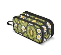 Style Kiwi Daisy - Estuche para lápices de gran capacidad para niños y niñas, 3 compartimentos, organizador de papelería, estuche para escuela, oficina, trabajo, Estilo margarita de kiwi, Talla única,