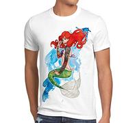 style3 Ariel Sirena Camiseta para Hombre T-Shirt Sirenita tatuar USA, Talla:, Color:Blanco