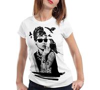 style3 Audrey Tatuaje Camiseta para Mujer T-Shirt Hollywood Hepburn Estrella de Cine, Color:Blanco, Talla:L