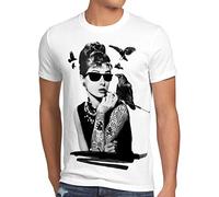 style3 Audrey Tatuaje Camiseta para Mujer T-Shirt Hollywood Hepburn Estrella de Cine, Talla:, Color:Blanco