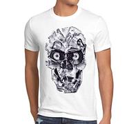 style3 DJ Skull Camiseta para Hombre T-Shirt Calavera Tape MC Casete, Talla:, Color:Blanco