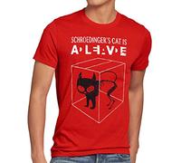 style3 Gato de Schrödinger Camiseta para Hombre T-Shirt Sheldon, Talla:L;Color:Rojo