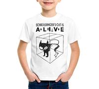 style3 Gato de Schrödinger Camiseta para Niños T-Shirt Sheldon, Color:Blanco, Talla: