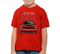 style3 Give em Hell Camiseta para Niños T-Shirt Muscle Car Hellcat v8 Challenger, Talla: