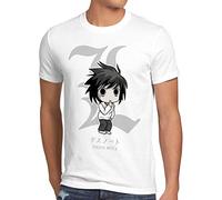 style3 L Death Note Camiseta para Hombre T-Shirt Anime Manga Yagami, Talla:L, Color:Blanco