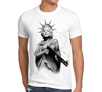 style3 Marilyn Liberty Tatuaje Camiseta para Hombre T-Shirt Miss USA New York, Talla:, Color:Blanco