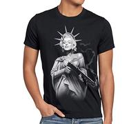 style3 Marilyn Liberty Tatuaje Camiseta para Hombre T-Shirt Miss USA New York, Talla:, Color:Negro