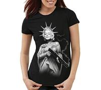 style3 Marilyn Liberty Tatuaje Camiseta para Mujer T-Shirt Miss USA New York, Color:Negro, Talla: