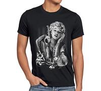 style3 Marilyn Tattoo Heartbreaker Camiseta para Hombre T-Shirt Rock Monroe tatuar USA, Talla:, Color:Negro