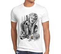 style3 Marilyn Tattoo Heartbreaker Camiseta para Hombre T-Shirt Rock Monroe tatuar USA, Talla:XL, Color:Blanco