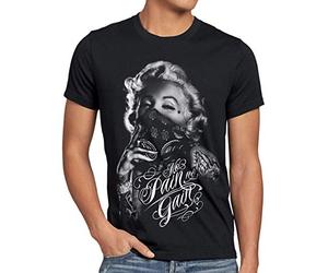 style3 Marilyn Tattoo 'No Pain' Camiseta para Hombre T-Shirt Rock Monroe tatuar USA, Talla: