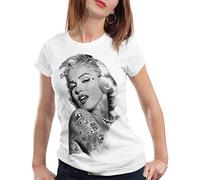 style3 Marilyn Tatuaje Camiseta para Mujer T-Shirt Hollywood Star, Color:Blanco, Talla: