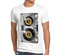 style3 Nonstop Play Camiseta para Hombre T-Shirt Casete Impreso Foto Turntable Disco, Talla:XXL, Color:Blanco