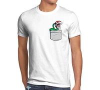 style3 Planta Piraña Bolsillo Camiseta para Hombre T-Shirt Pocket Mario Switch SNES, Talla:, Color:Blanco