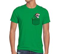 style3 Planta Piraña Bolsillo Camiseta para Hombre T-Shirt Pocket Mario Switch SNES, Talla:, Color:Verde