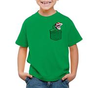 style3 Planta Piraña Bolsillo Camiseta para Niños T-Shirt Pocket Mario Switch SNES, Color:Verde, Talla: