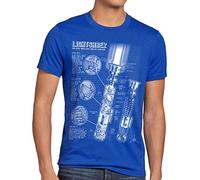 style3 Sable de luz Cianotipo Camiseta para Hombre T-Shirt Jedi Espada láser, Talla:XL, Color:Azul