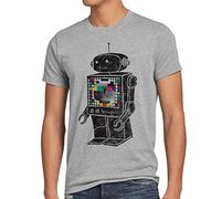 style3 Sheldon Carta de Ajuste Robot Camiseta para Hombre T-Shirt, Talla:S;Color:Gris Brezo