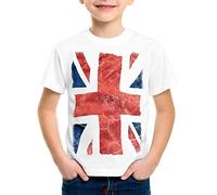 style3 Union Jack Camiseta para Niños T-Shirt Gran bretaña Inglaterra London pabellón, Color:Blanco;Talla:128