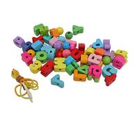 Stylebest 51 Uds. Cuentas de Cordones del Alfabeto para Niños Juguete de Aprendizaje de Superficie Brillante de Madera Premium con Cuerdas para Actividades entre Padres e Hijos