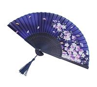 Stylebest Abanico de Mano Plegable de bambú, Herramienta de Refrigeración Portátil y Ligera para Bodas y Fiestas de Verano, 39 Cm de Diámetro, Azul (Azul)