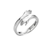 Stylebest Anillo Ajustable con Manos Abrazadas, Plata de Ley con Manos de Abrazo de Amor, Joyería de Bucle Abierto para Mujeres y Hombres, con Uso Cómodo y Acabado Chapado en Platino, para (Plata)