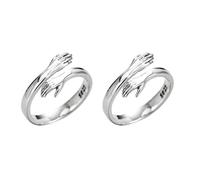Stylebest Anillo Ajustable con Manos Abrazadas, Plata de Ley con Manos de Abrazo de Amor, Joyería de Bucle Abierto para Mujeres y Hombres, con Uso Cómodo y Acabado Chapado en Platino, para (2PC)
