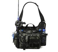 Stylebest Bolsa de Aparejos de Pesca con Eslinga, Paquete de Almacenamiento de Aparejos de Pesca con Soporte para caña, riñonera de Pesca, Bolsa Cruzada para Pesca al Aire Senderismo, Camping