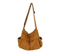 Stylebest Bolso Bandolera de Lona Vintage, Bolso de Hombro de Gran Capacidad 31x40x15cm con Bolsillo Oculto y Correa Ajustable, para Escuela, Trabajo, Viajes, Camping, Compras (marrón)