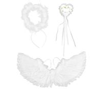 Stylebest Conjunto de Alas de ángel, Diadema de Alas de Plumas Blancas con Varita para Niños, Adultos, Disfraz de Fiesta de Navidad de Halloween, Accesorios para (Conjunto de Cuatro Piezas de ángel