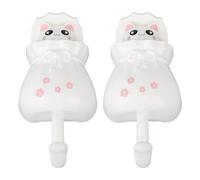 Stylebest Gancho Adhesivo Bonito, Colgador de Toallas de Gato de Dibujos Animados para Habitación de Niños, Almacenamiento Decorativo, Paquete de 2 (Blanca)