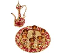 Stylebest Juego de Cafetera Turca Vintage de Diseño Elegante con 6 Tazas para Decoración del Hogar y Banquetes Aleación de Zinc a Prueba de Herrumbre (Oro Rojo)