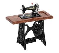 Stylebest Máquina de Coser 1:12, Muebles Vintage para Casa de Muñecas, Accesorios para Juegos de Simulación, Material de Madera y Aleación, Incluye Tela y Tijeras