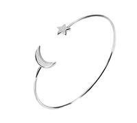 Stylebest Pulsera Abierta con Revestimiento de Cobre, Elegante Brazalete con Forma de Estrella y Luna para Mujer, de 6x5,5 Cm (Plata)