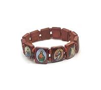 Stylebest Pulsera De Rosario De Madera, Pulsera Elástica De Oración Católica con Imágenes De Jesús María Y Los Santos, para Regalos Religiosos Bautismo De La Sagrada (Negro + Marrón + Madera + Rojo
