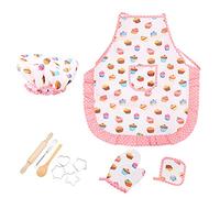 Stylebest Set de Chef para Niños con Delantal con Estampado de Magdalenas y Gorro de Chef para Divertirse Horneando para Niñas de 3 Años en Adelante, 11 Piezas (juego de pastel de 11 piezas)